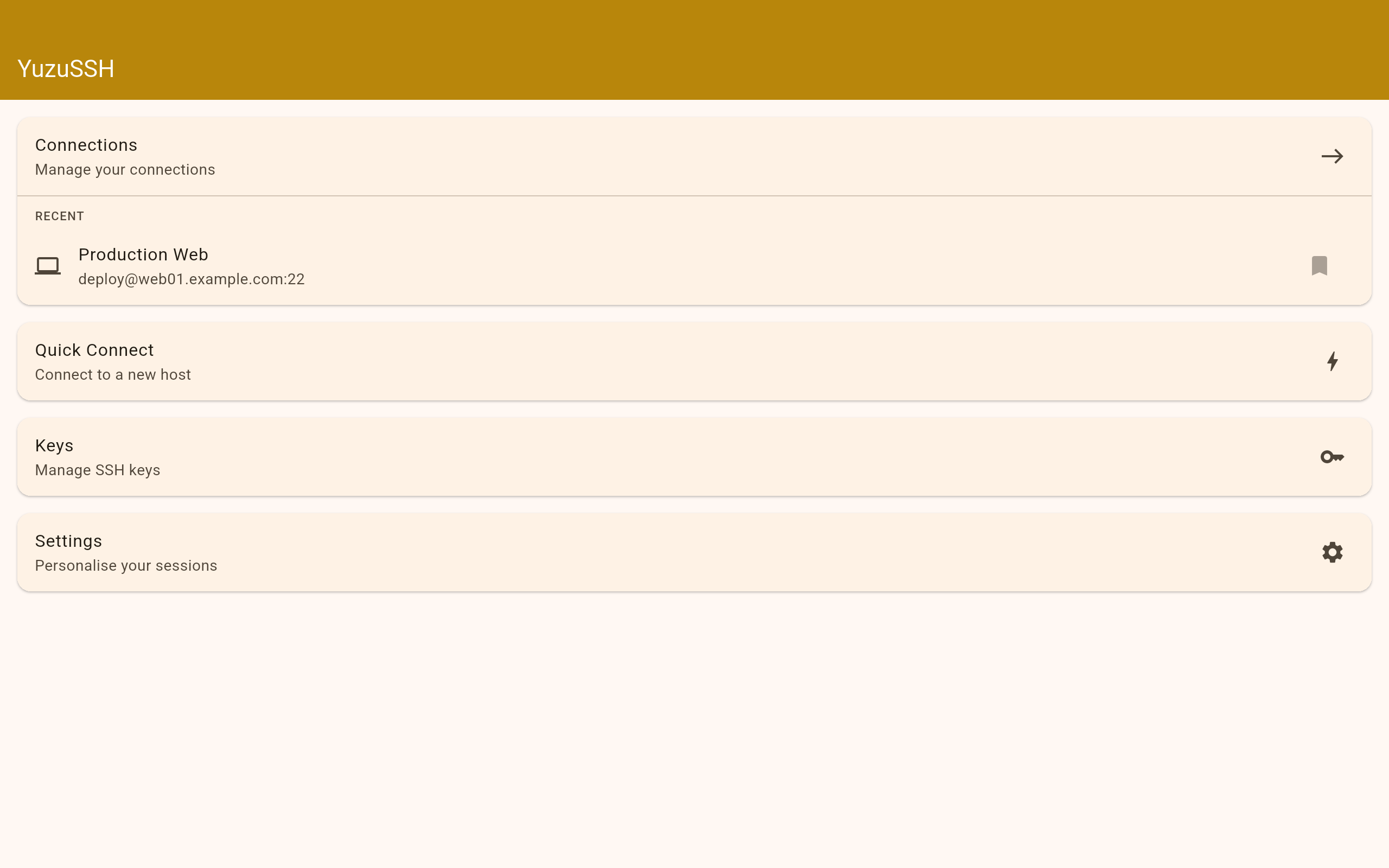 YuzuSSH home screen